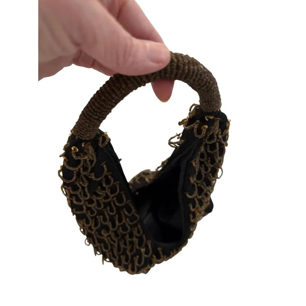 Vintage inspired Beaded Sequin Evening Bag Black Bronze Gold Hobo Handbag